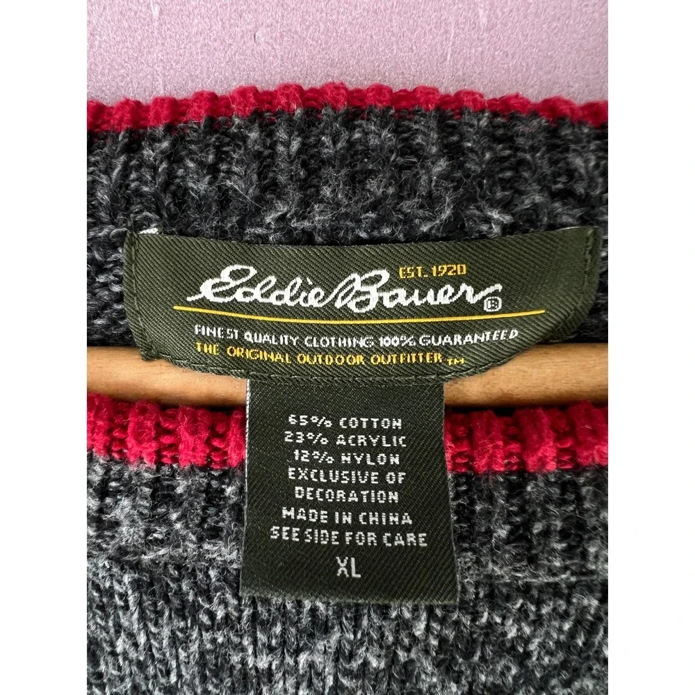 Eddie Bauer Mens XL Charcoal Grey Fair Isle Nordic Cotton Blend Crewneck Sweater